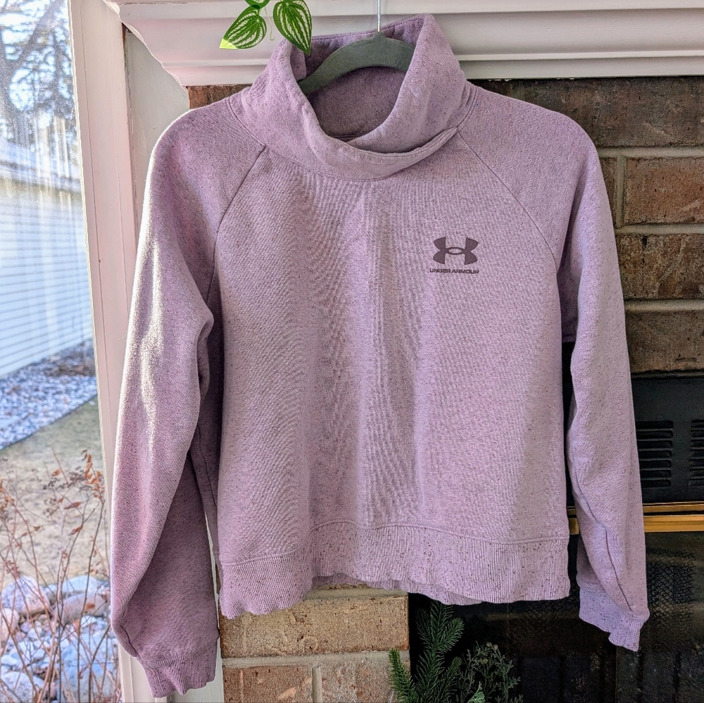 Women's Small Cropped Under Armour Pullover Sweatshirt Lavender Speckled Fabric